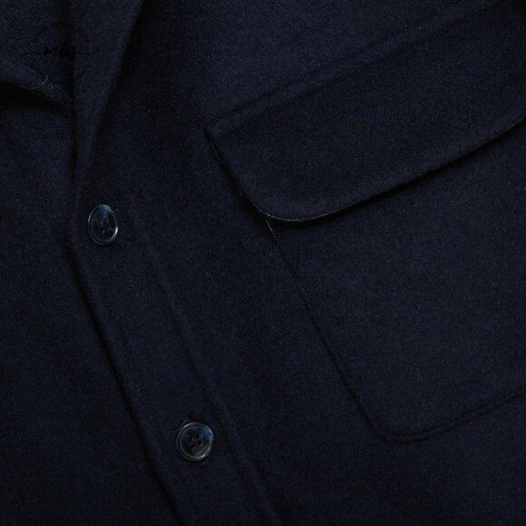 Slate & Stone Men's Wool Button Down Long Sleeve Shirt in Navy - Picture 5 of 7